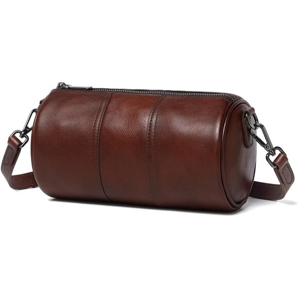 Women Genuine Leather Trendy Circle Crossbody Shoulder Bag Coffee
